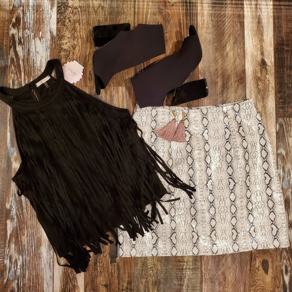 NWT Black Fringe Suede Tank